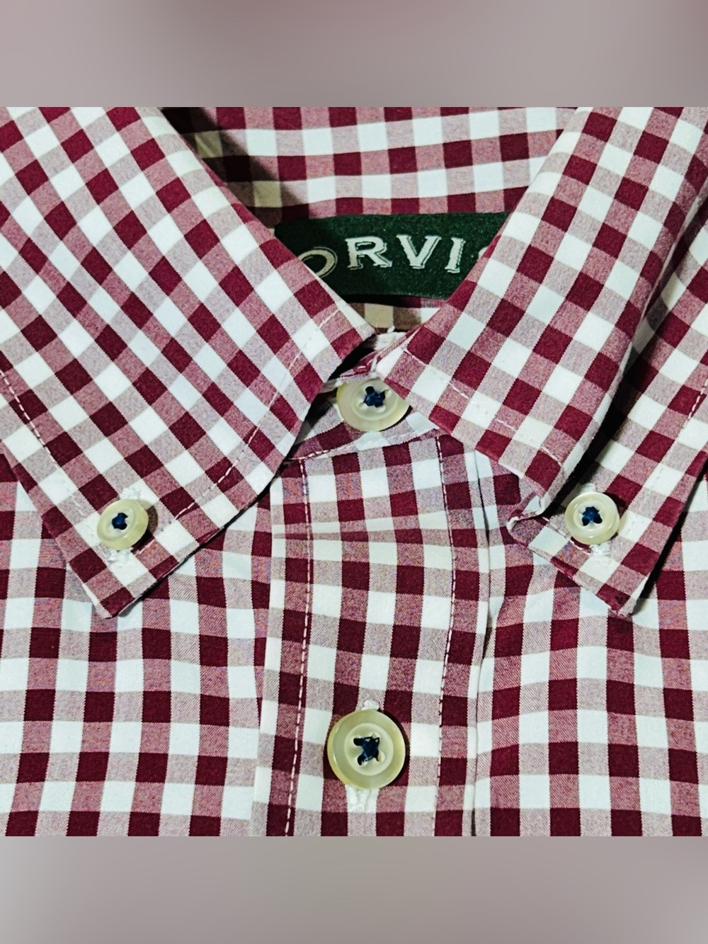 Orvis Heritage Wash Shirt Men size XL burgundy Gingham 100% Cotton Button Down - Picture 4 of 10